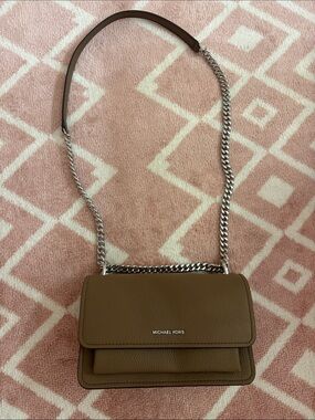 Michael Kors Taupe Leather Chain-Strap Crossbody Bag